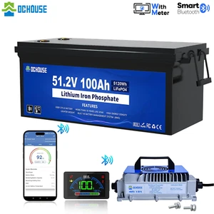 48V 100Ah 5KW Bluetooth Lithium LiFePO4 Batterie Golf Cart Batterie 18A Chargeur - Photo 1/11