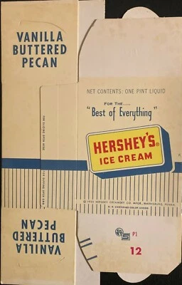 1950s Hersheys One-Pint Ice Cream Carton Harrisburg, PA. Vanilla Buttered Pecan  - Image 1 of 2