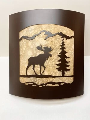 Aplique de pared de alce rústico - vidrio ámbar esmerilado y luz de metal bronce bruñido Foto 1 de 2