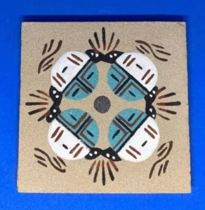VINTAGE NAVAJO SAND PAINTING SOUTHWESTERN DECOR 4" SQUARE TILE - Picture 1 of 5