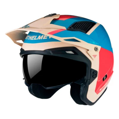 Casco Jet MT Helmets District SV S Analog D7 Beige Blu Rosso Lucido
