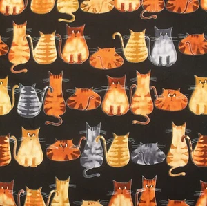 Feline Drive Fabric NEUTRAL CATS ON BLACK - Fat Quarter (18"x22") FQ - Picture 1 of 7