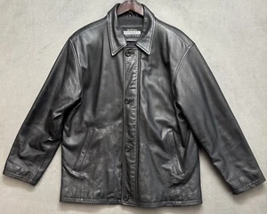 BOSTON OUTFITTERS BLACK LEATHER JACKET MENS SIZE M MEDIUM WOOL LINING BIKER COAT - Picture 1 of 20