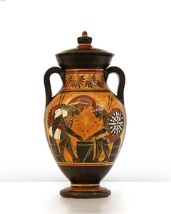 Réplica de jarrón griego antiguo - figura negra ánfora vientre con Ajax y Aquiles - Imagen 1 de 8