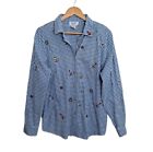 Vintage Nautical Gingham Shirt XL Petite Blue White Embroidered Top Grandmacore
