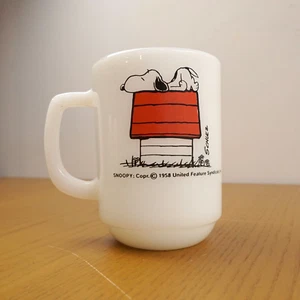 Vintage Snoopy Mug Cup Fire King Allergic to Morning Peanuts Milk Glass Coffee - Picture 1 of 4