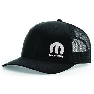 Mopar Logo EMBROIDERED Black Richardson 112 Snap Back Trucker Hat BRAND NEW - Picture 1 of 1
