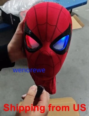US! Spider-Man Mask No Way Home LED Red&Blue Moving Eyes Remote Control Cos Prop - Image 1 of 4