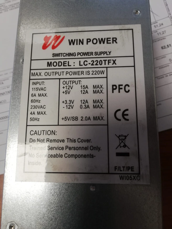 POWER SUPPLY MODEL : LC-220TFX WIN POWER - Immagine 1 di 1