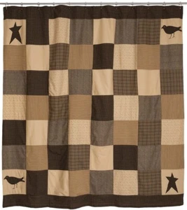 Kettle Grove Primitive Star Country Crow Black & Tan Patchwork Shower Curtain - Picture 1 of 4