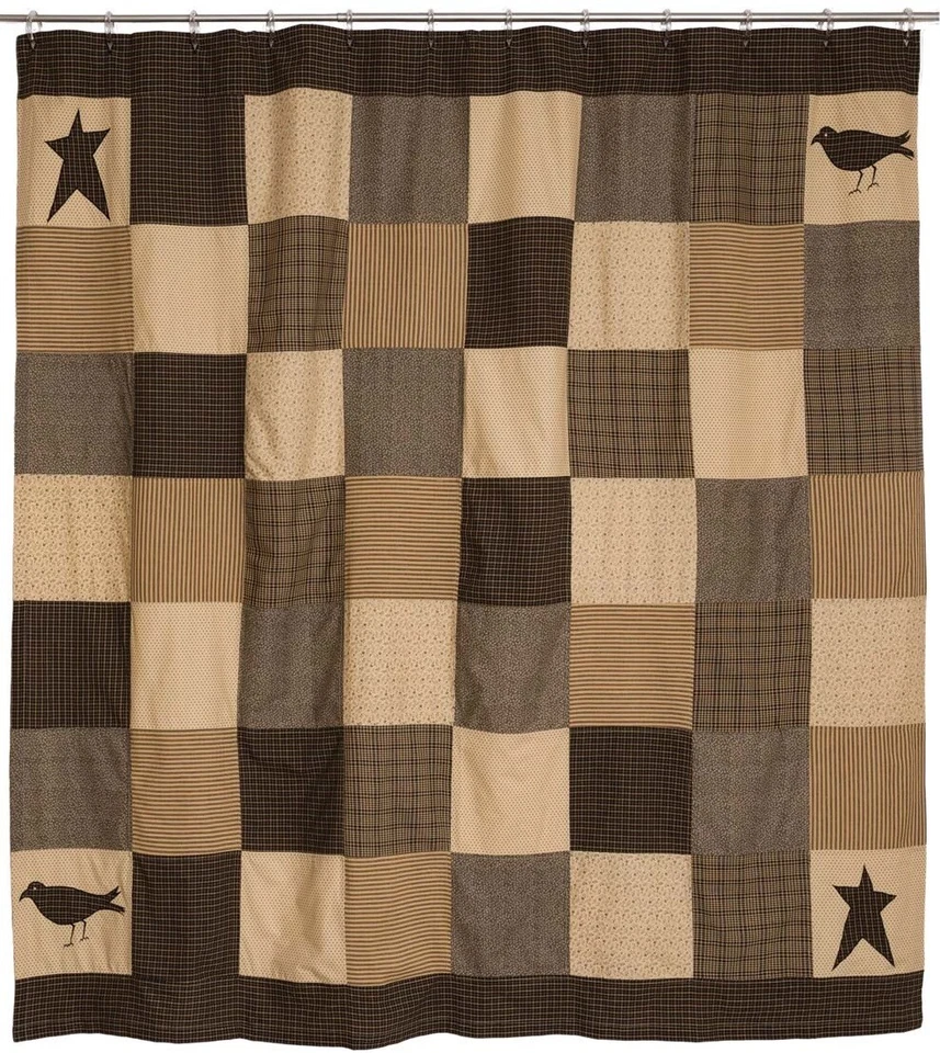 Cortina de ducha Kettle Grove Primitive Star Country Crow retazos negros y tostados Foto 1 de 4
