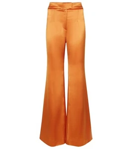 $695 GALVAN LONDON Julianne Pantaloni svasati in raso a vita alta, ocra, 2 (US) - Foto 1 di 7