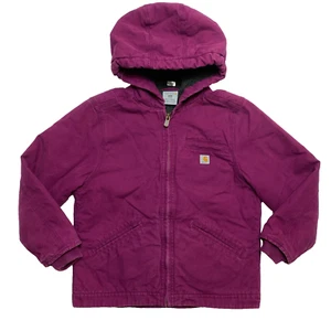 Carhartt Sherpa Lined Canvas Jacket Girls 7-8 Purple Full Zip Coat - Picture 1 of 13
