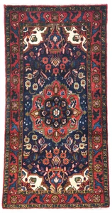 Handmade Purple-Navy Vintage Oriental Rug Floral Design Entryway Carpet 3X6 ft - Picture 1 of 10