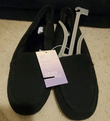 Women's Gemma Genuine Suede Moccasin Leather Slippers - Stars Above Black 12 - Image 1 of 2