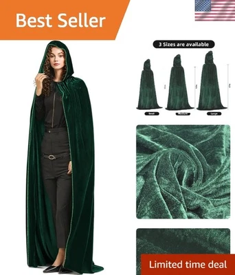 Dramatic Green Velvet Cape with Adjustable Hood - Perfect for Halloween Events - Image 1 of 4