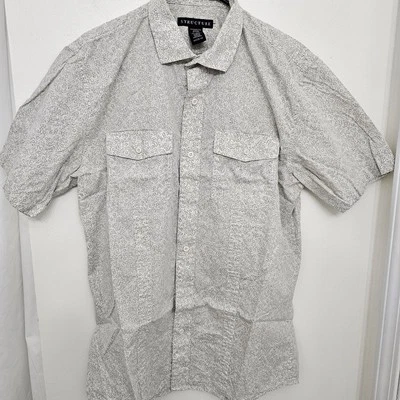 Structure Men's M White Gray Modern Fit Shirt Floral Print Short Sleeve - Image 1 of 4