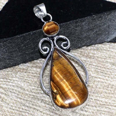 Long Tiger Eye 925 Silver Plated Pendant 2.4" Independence Day Gifts JW - Image 1 of 3