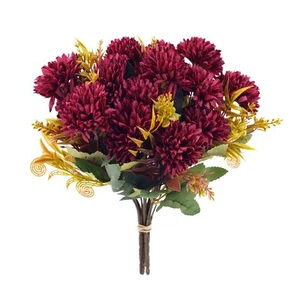 3 Branches Assorted Wine Red Artificial Ball Chrysanthemum Flower Bouquet 30c... - Picture 1 of 6