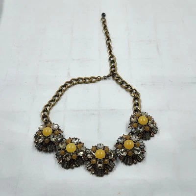 Ann Taylor Bold Facetado Strass Vidro Declaração Tom Dourado Colar Amarelo 18"" - Imagem 1 de 3