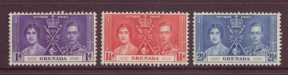 Granada, Conjunto de 3, Coroação do Rei George VI e Rainha Elizabeth, MNH, 1937 ANTIGO - Imagem 1 de 1