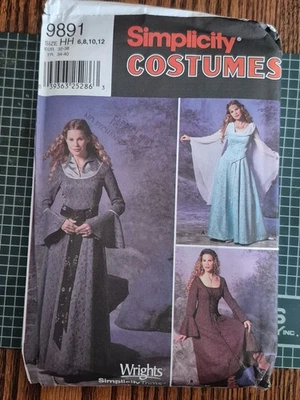 New uncut Simplicity 9891 Misses Renaissance Gown Costume Patterns Size 6-12 - Image 1 of 3