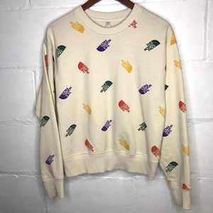 The North Face Women's XS Crew Neck Sweatshirt Beige AOP Graphic Logo - Picture 1 of 7