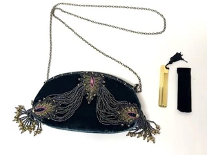 Vintage Mary Frances Velvet Beaded Handbag Shoulder Evening Bag Peacock Look EUC - Picture 1 of 14