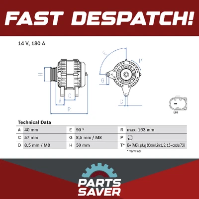 Alternator fits VW CRAFTER 2.0D 2011 on Bosch 03L903024L 03L903024N VOLKSWAGEN - Image 1 of 4