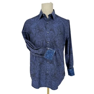 Robert Graham Woven Button Front Long Sleeve Shirt Andretti Dark Purple Blue  M - Picture 1 of 10
