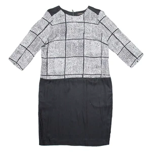 JAEGER Womens Shift Dress Black Silk Crazy Pattern Long Sleeve Knee Length UK 12 - Picture 1 of 6
