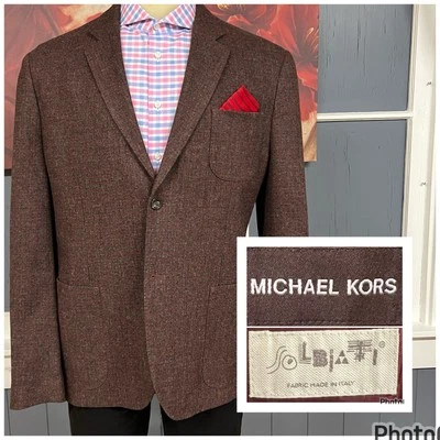 Abrigo deportivo Michael Kors Blazer Chaqueta Para Hombre 48R Lana Rojo y Gris Franela a Cuadros Foto 1 de 4
