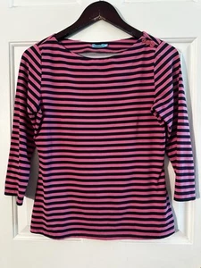 J. McLaughlin XS Pink Navy Striped Wavesong Catalina Cloth Nautical Boat Neck - Picture 1 of 9