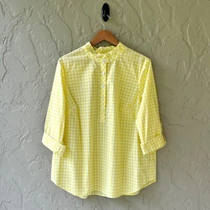Talbots Plus Petite Women's 2XP Yellow White Multicolor Gingham Long Sleeves NWT - Picture 1 of 16