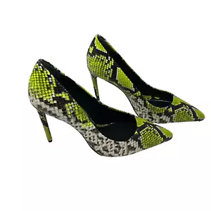 alice + olivia shoes size 9.5 creda neon yellow snake leather slip on pumps NEW - Picture 1 of 7