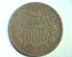 1867 TWO CENT PIECE FINE F NICE ORIGINAL COIN FROM BOBS COINS FAST SHIPMENT - Picture 1 of 2
