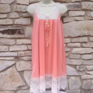 Formfit Rogers Nightgown Small Coral Nylon Ribbon Eyelet 5" Lace Square Neckline - Picture 1 of 7