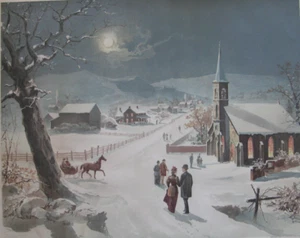 1898 WINTER in WISCONSIN lg Color Lithograph Print JOSEPH HOOVER & SONS antique - Picture 1 of 10