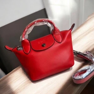 Longchamp Le Pliage Cuir XS Mini Leather Shoulder Bag Red Outlet NEW JAPAN #JAB - Picture 1 of 6