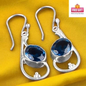 November Birthstone London Blue Topaz 925 Solid Silver Drop/Dangle Earrings AE - Picture 1 of 10