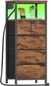 Multi-Purpose Tall Nightstand with Charging Station & RGB Lights - Easy Assembly - Picture 1 of 11