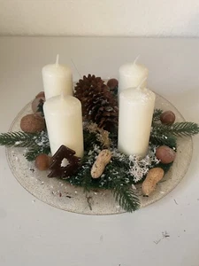 Adventskranz Künstlich Adventsteller Weihnachtsdeko Kerzen Weihnachtsdekoration - Bild 1 von 9