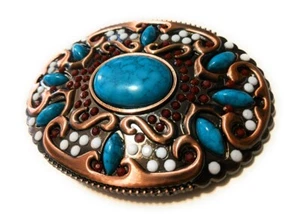 ✖ HQ NATIVE AMERICAN copper turquoise Cowboy Rodeo Style Belt Buckle Heritage US - Picture 1 of 9