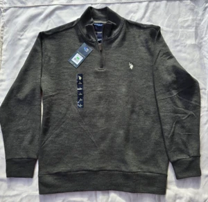 US Polo Assn Men's Large Size Dark Gray 1/4 Zip Mock Neck Pullover Sweater - Picture 1 of 5