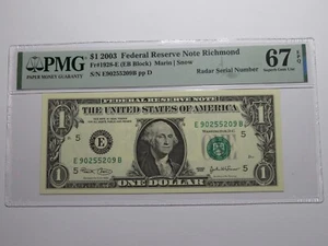 $1 2003 Radar Serial Number Federal Reserve Currency Bank Note Bill PMG UNC67EPQ - Picture 1 of 3