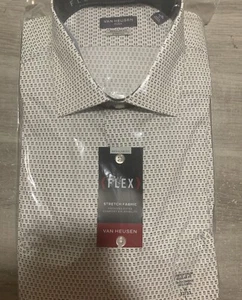 Van Heusen Flex Men's Dress Shirt Regular-Fit Stretch Fabric Designed White 16” - Picture 1 of 3