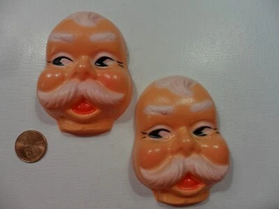 Caras de Papá Noel pequeñas de celuloide vintage - Juego de 2 Foto 1 de 4