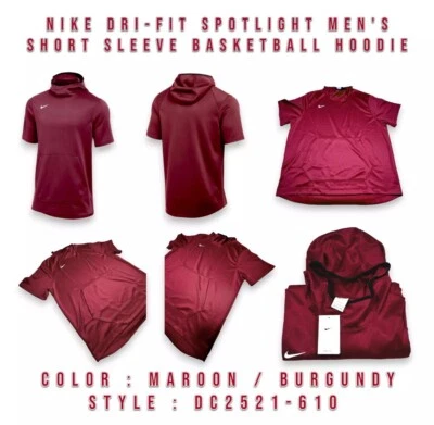 Nike Dri-Fit Spotlight Short Sleeve Basketball Hoodie Mens DC2521-610 Cardinal - Image 1 of 4