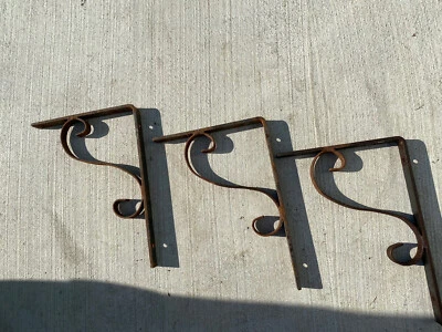 PAIR ( 2 ) VINTAGE WROUGHT IRON SHELF BRACKETS CIRCA 1950'S 16.25”x11.25” - Image 1 of 4