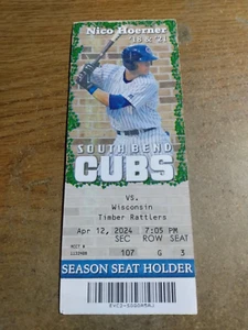 2024 South Bend A+ League Baseball Ticket Cubs Top Prospect Nico Hoerner - Picture 1 of 5